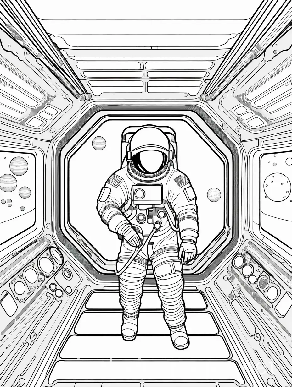 Astronaut-Engaged-in-Sports-Activities-Inside-a-Space-Station-Coloring-Page