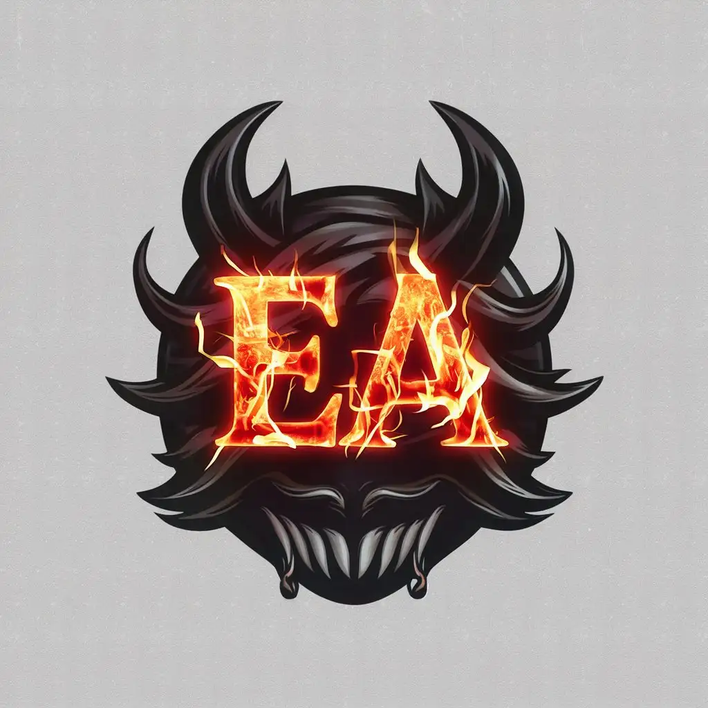 a vector logo design,with the text "EA", main symbol:Firey glowing letters on a demonic background,complex,clear background