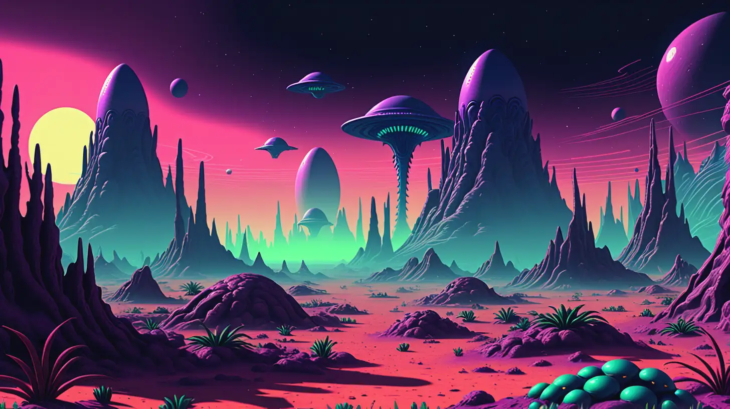 Alien Landscape in 90s Videogame Style