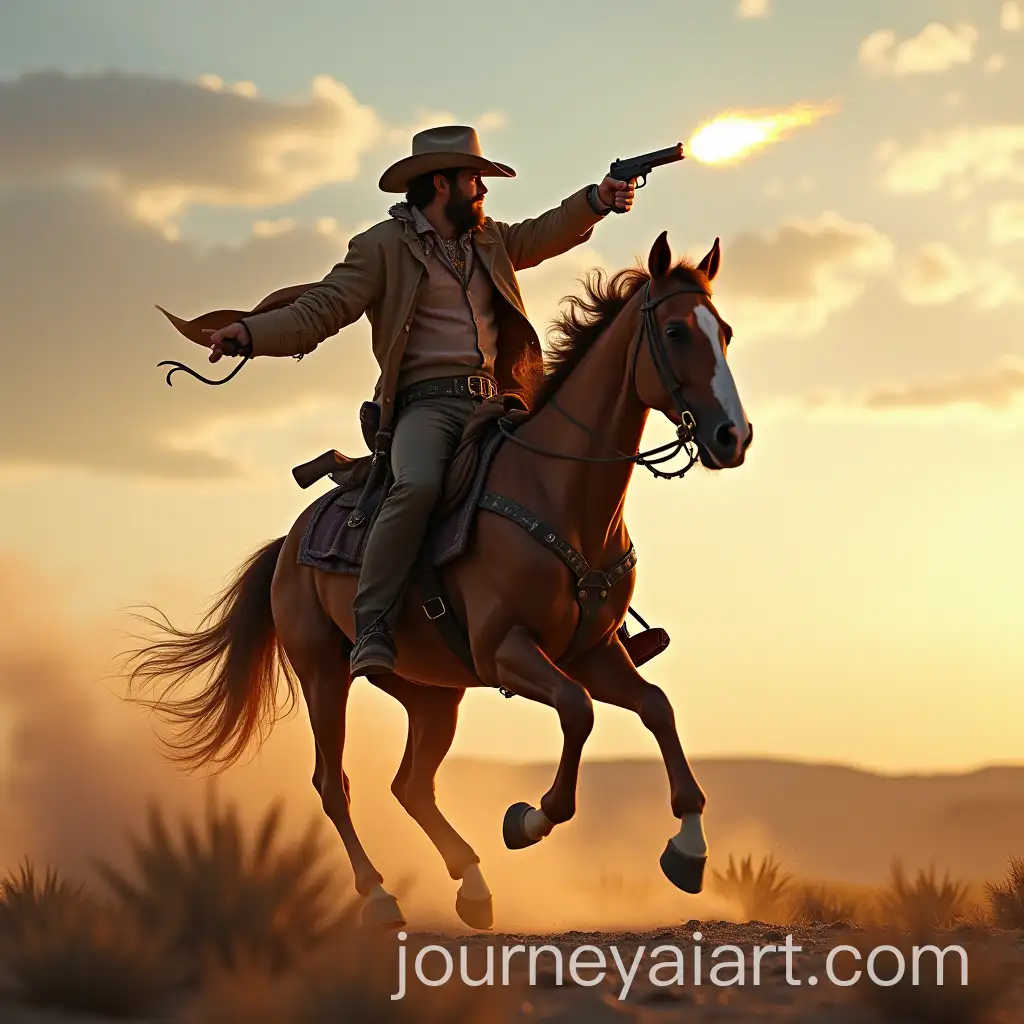 Cowboy-Riding-Horse-and-Shooting-into-the-Sky