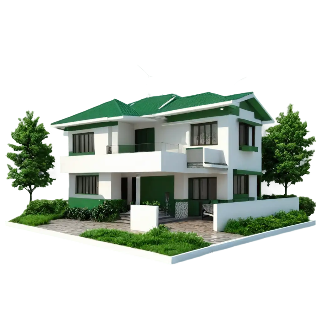 Double-Story-White-and-Green-House-PNG-Image-for-HighQuality-Design-Projects