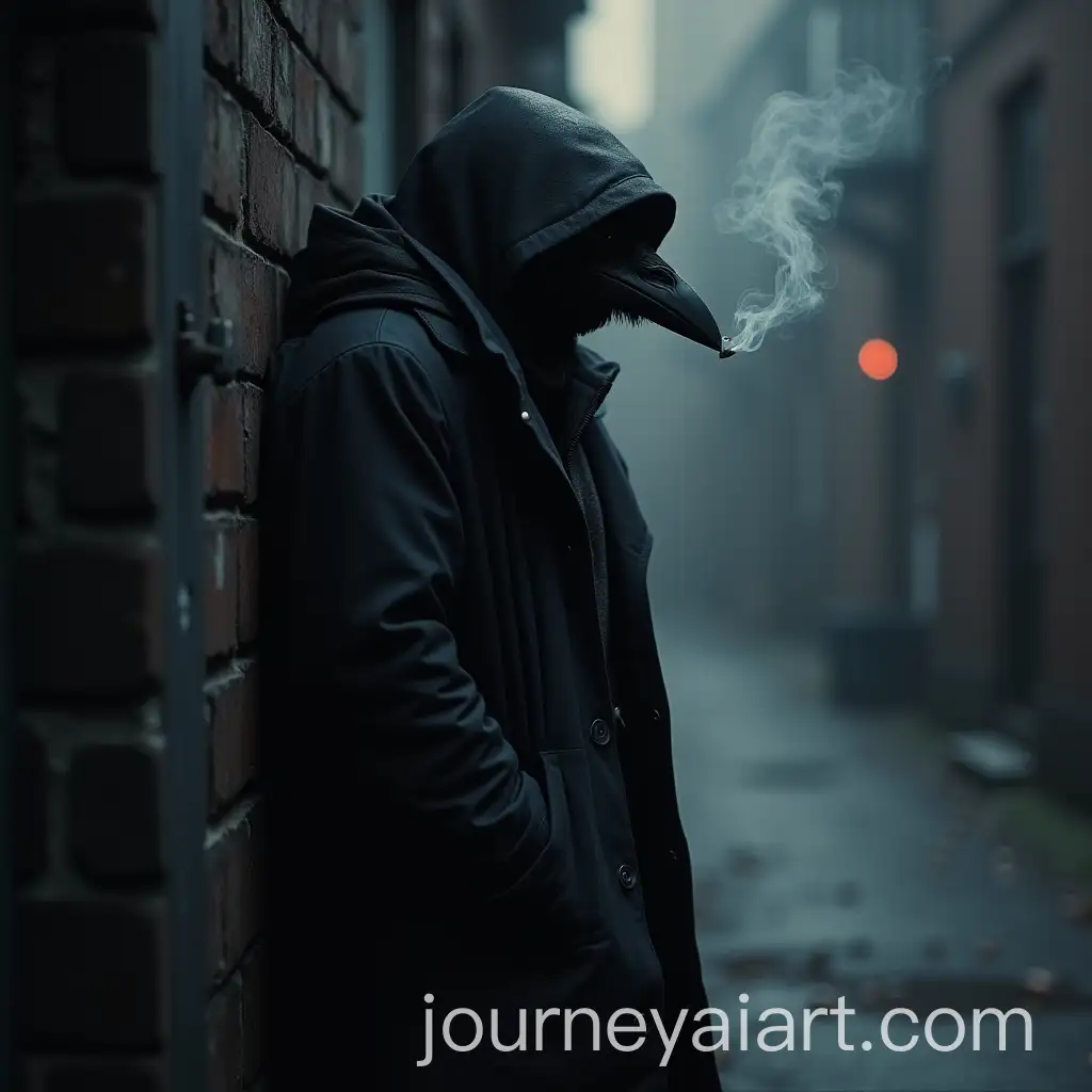 Humanoid-Crow-Birdman-in-Dark-Alley-Smoking-a-Cigarette