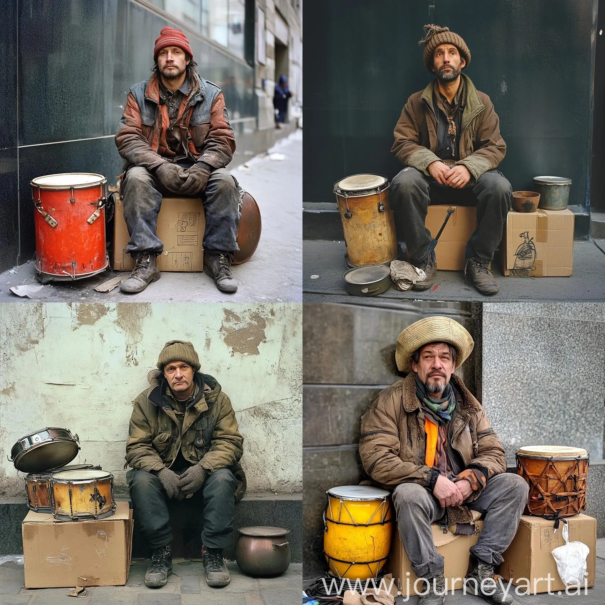 Homeless-Man-Sitting-on-Cardboard-Box-in-New-York-City