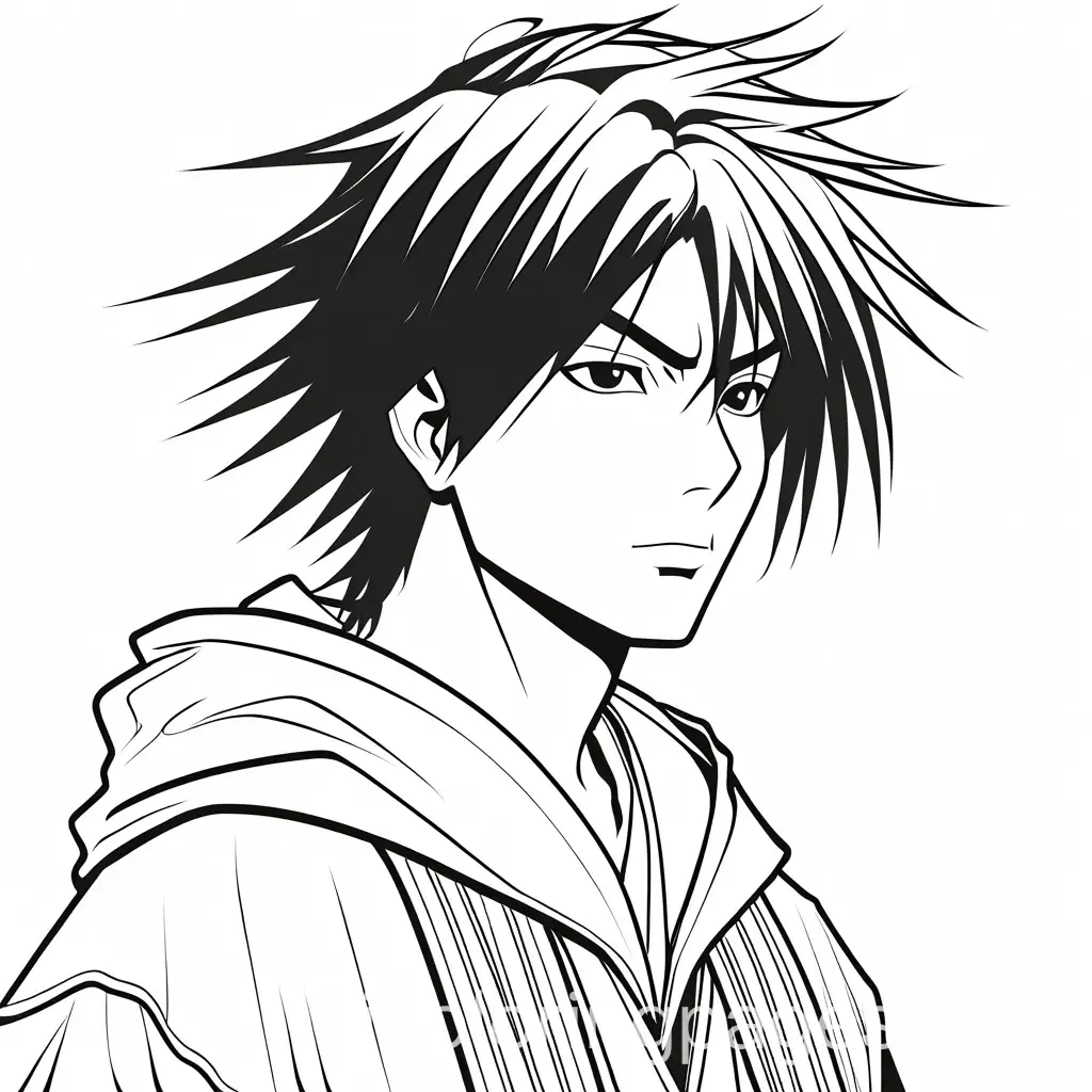 Young-Man-with-Medium-Length-Spiky-Hair-in-Rurouni-Kenshin-Style-Coloring-Page-Portrait