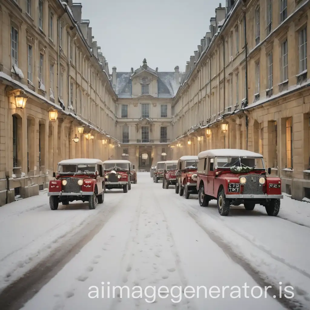 Old-Land-Rover-Series-1-2-and-3-Christmas-Parade-in-Snowy-Versailles-Streets