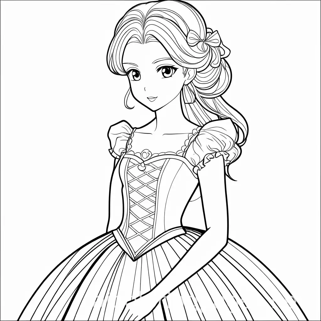 Elegant-Anime-Girl-Coloring-Page-in-Simplistic-Dress