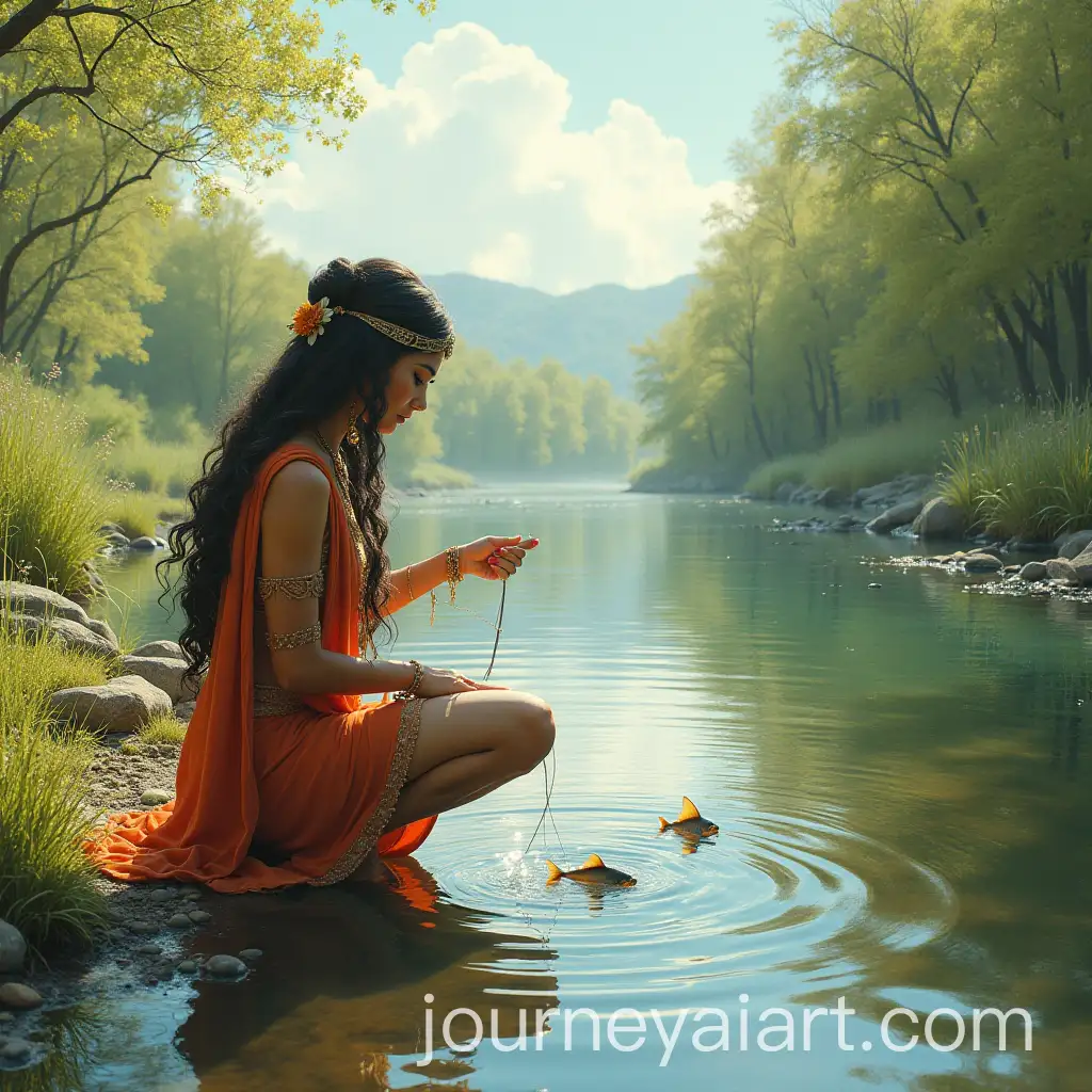 Indian-Princess-Fishing-in-a-Spring-River