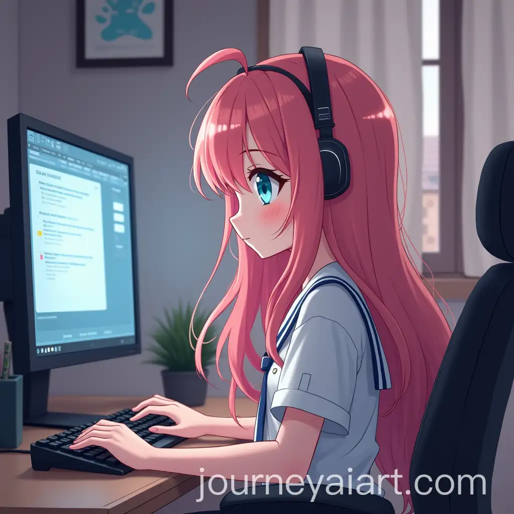 Anime-Girl-Focused-on-Computer-Screen-in-a-Cozy-Workspace