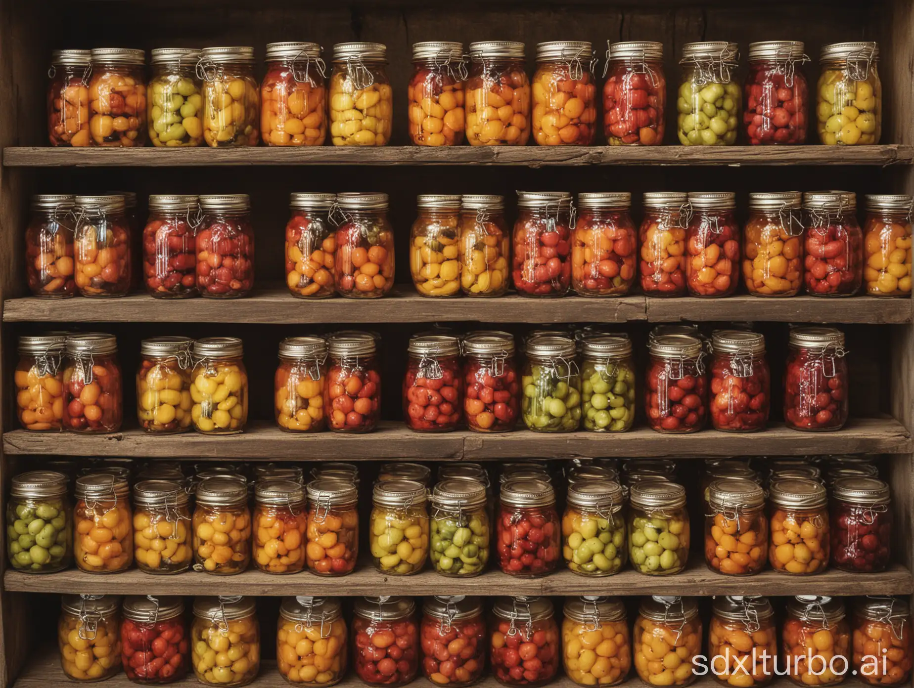 Colorful-Mason-Jars-Filled-with-Canned-Fruit