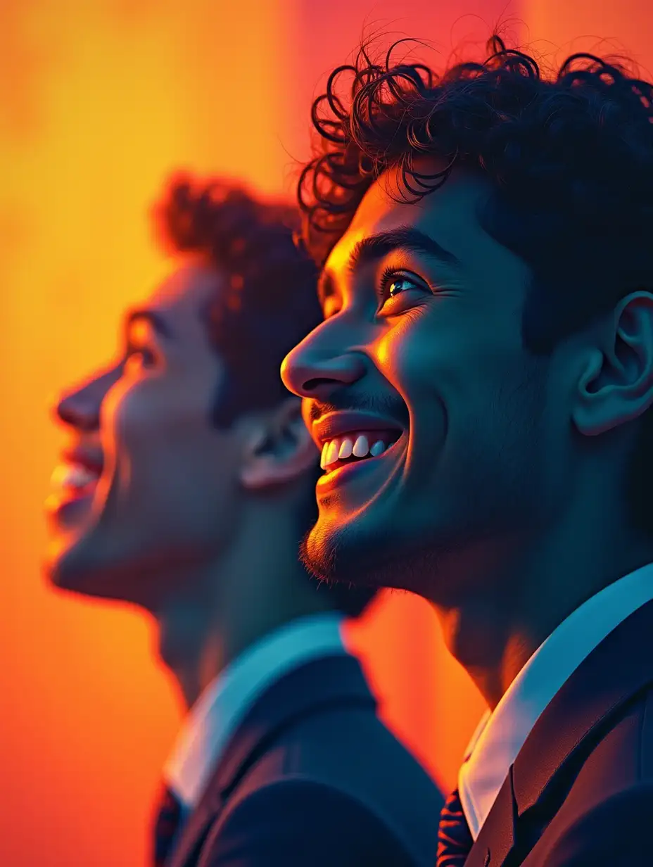 an aesthetic poster of close up silhouette of student's face filled with university' joyful atmosphere, bright colored, asian, muslim, dark navy suit