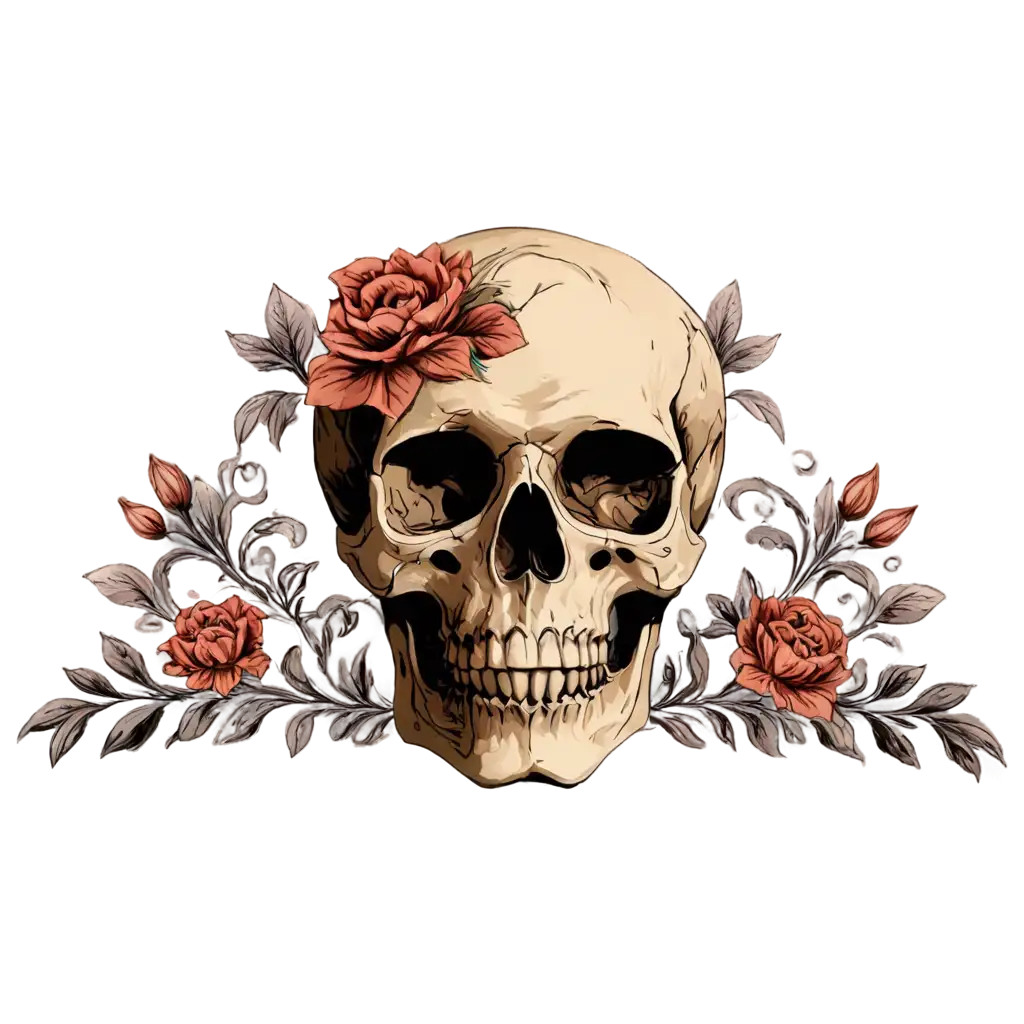 Stunning-Vintage-Skull-PNG-with-Elegant-Floral-Embellishments