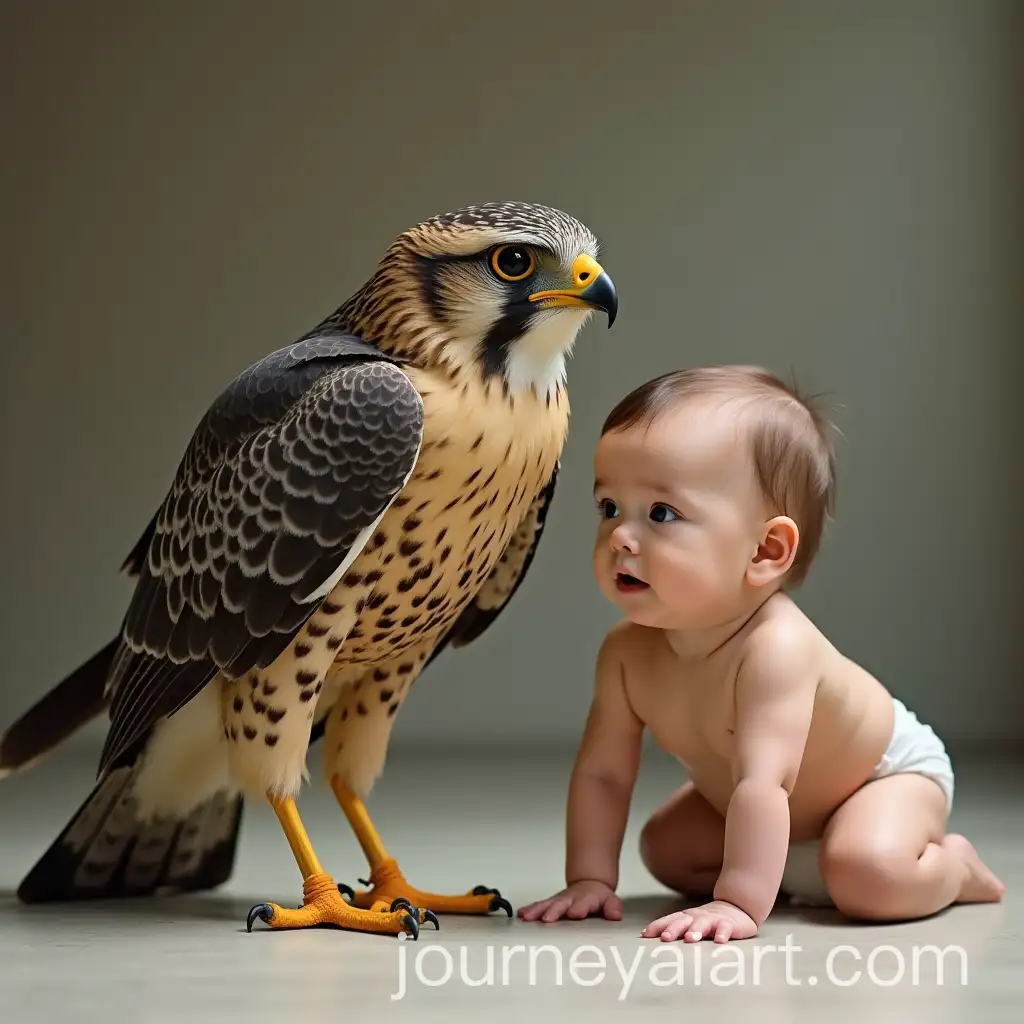 Baby-Crawling-Next-to-a-Large-Falcon-inAI-Art-Prompt-Expansion-a-Natural-Setting