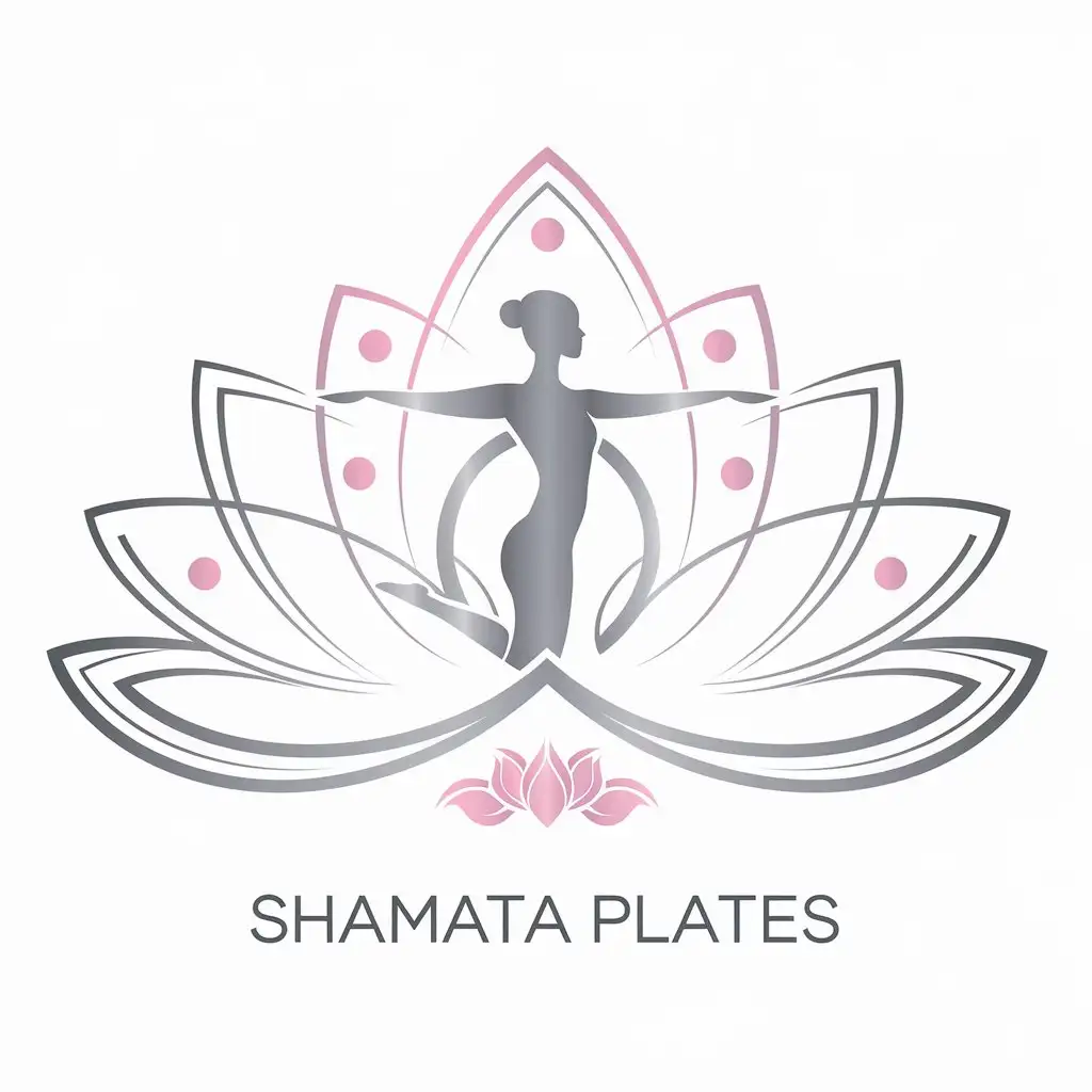 LOGO Design for Shamata Pilates SilverGray Background with Pink Highlights and Lotus Flower Symbolism