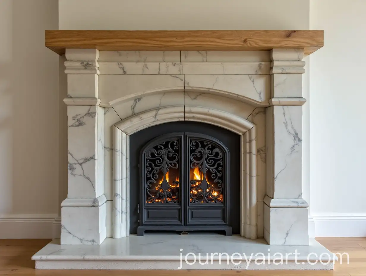 Contemporary-Fireplace-with-Cast-Iron-Doors-in-Modern-Living-Room