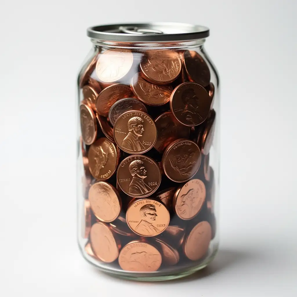 Shiny-United-States-Pennies-in-a-Transparent-Can