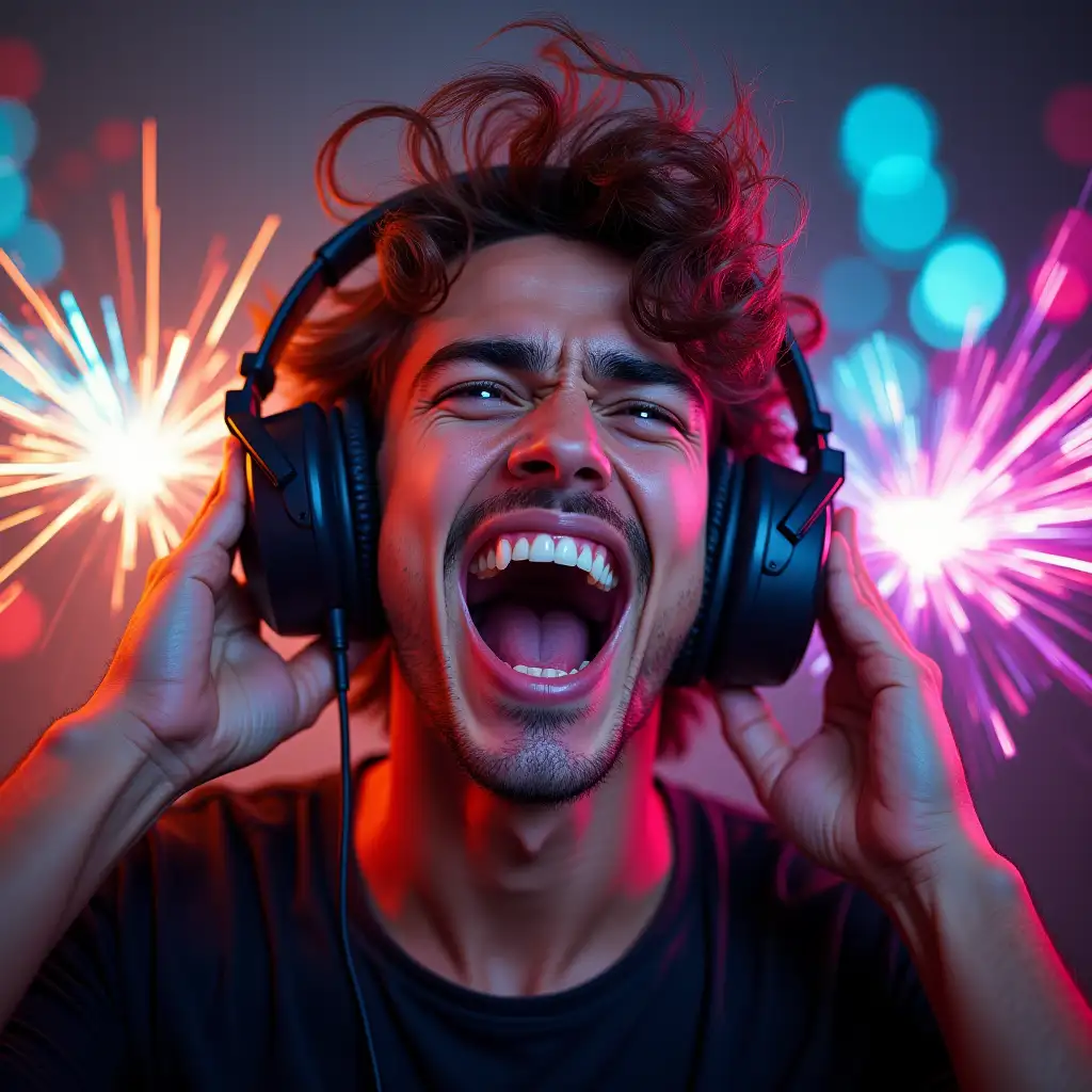 Young-Man-Experiencing-Ecstatic-Music-with-Vibrant-Sound-Waves-and-Electric-Lights