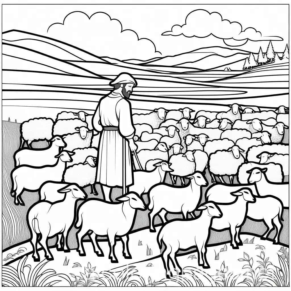 Psalm-231-Coloring-Page-Shepherd-and-Sheep-Illustration