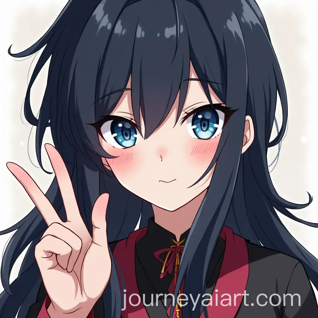 Anime-Girl-with-Blue-Eyes-and-Black-Hair-Making-Peace-Sign-in-Dark-Yandere-Style