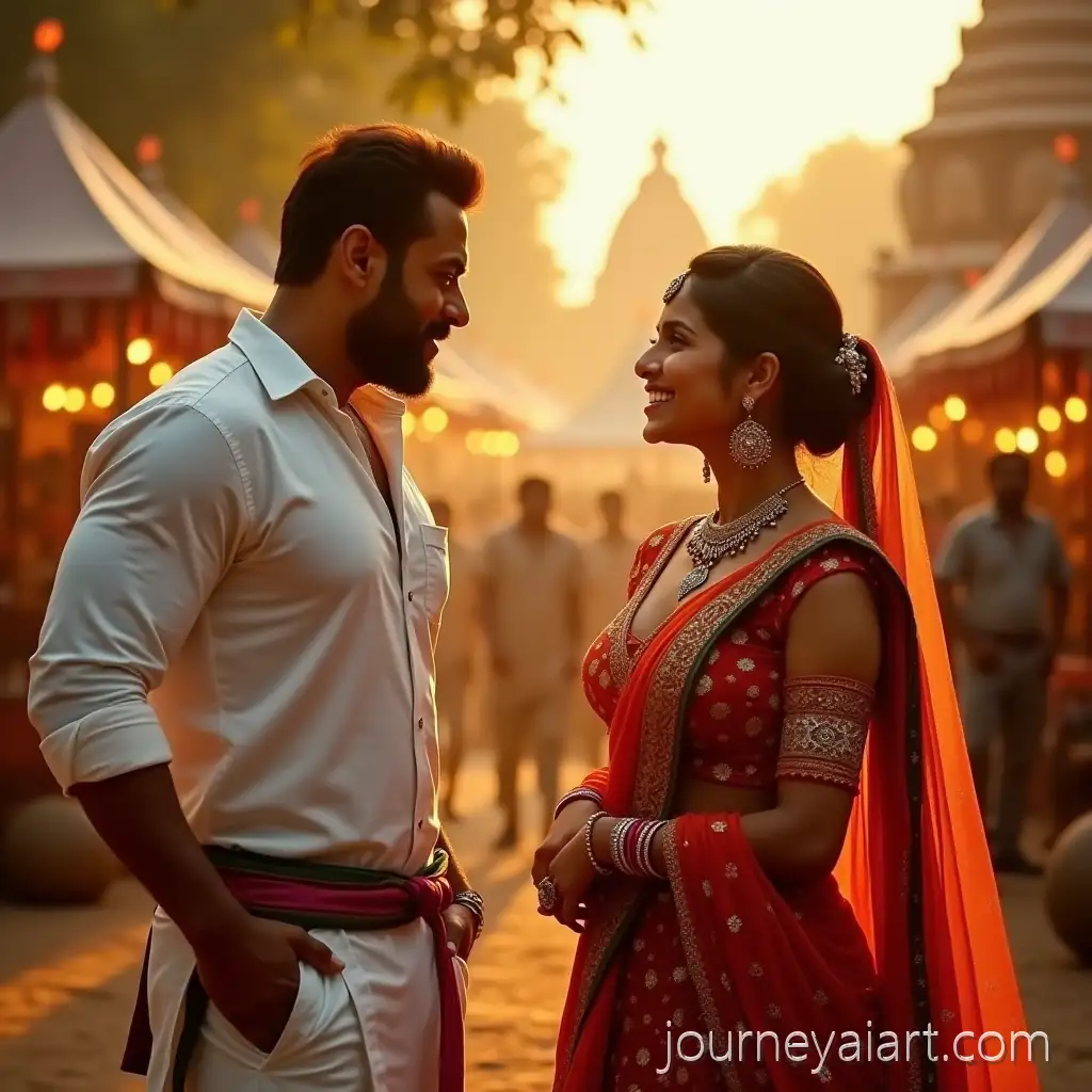 SalmanVillage-fair-meeting-scene-Khan-and-Pooja-Hegde-at-Vibrant-Indian-Village-Fair-with-Golden-Sunset