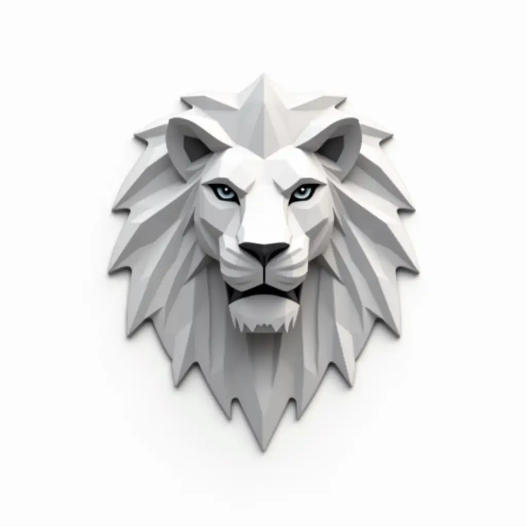 graphic design Midjourney prompt polygonal 3d smart lion logo design, flat simple design, tech, simple shape, white background --s 600 --q 2