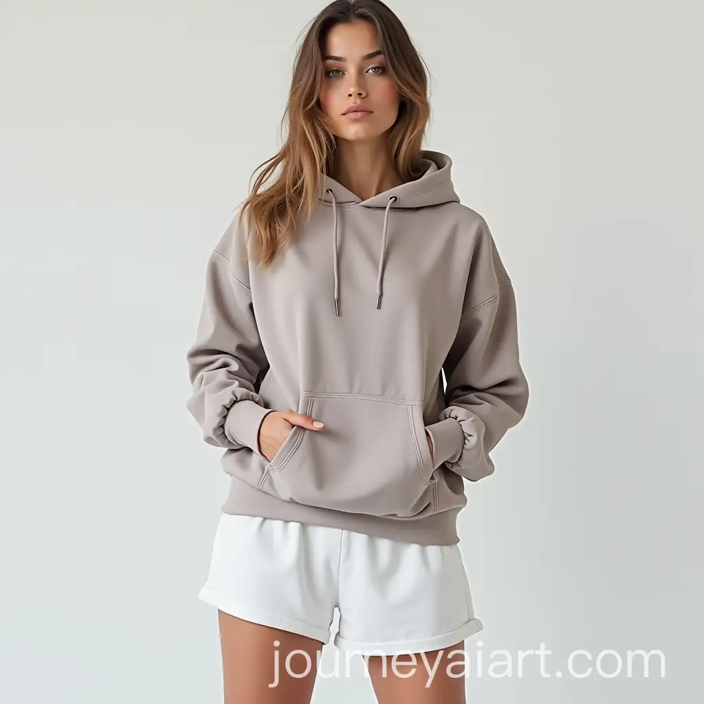 Unisex-Street-Fashion-Hoodie-Mockup-with-White-Shorts-and-Tights-on-Caucasian-Model