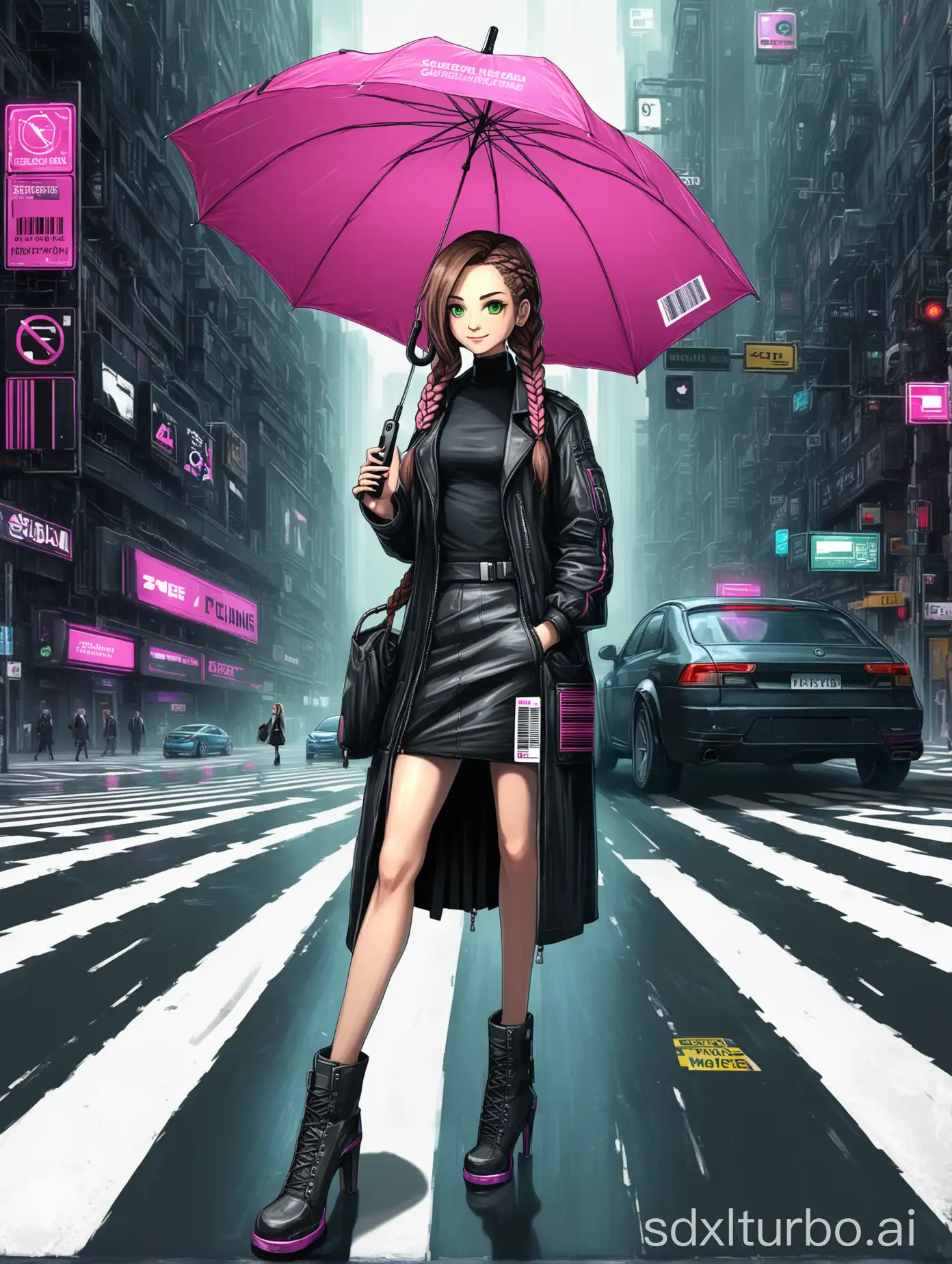 Solo-Cyberpunk-Girl-with-Pink-Umbrella-in-Urban-Setting