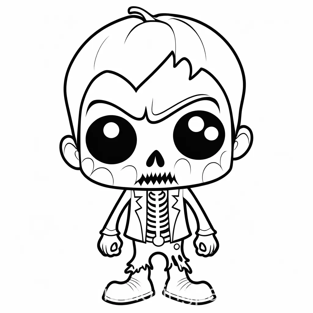 halloween zombie, Coloring Page, black and white, line art, white background, Simplicity, Ample White Space. The background of the coloring page is plain white to make it easy for young children to color within the lines. The outlines of all the subjects are easy to distinguish, making it simple for kids to color without too much difficulty