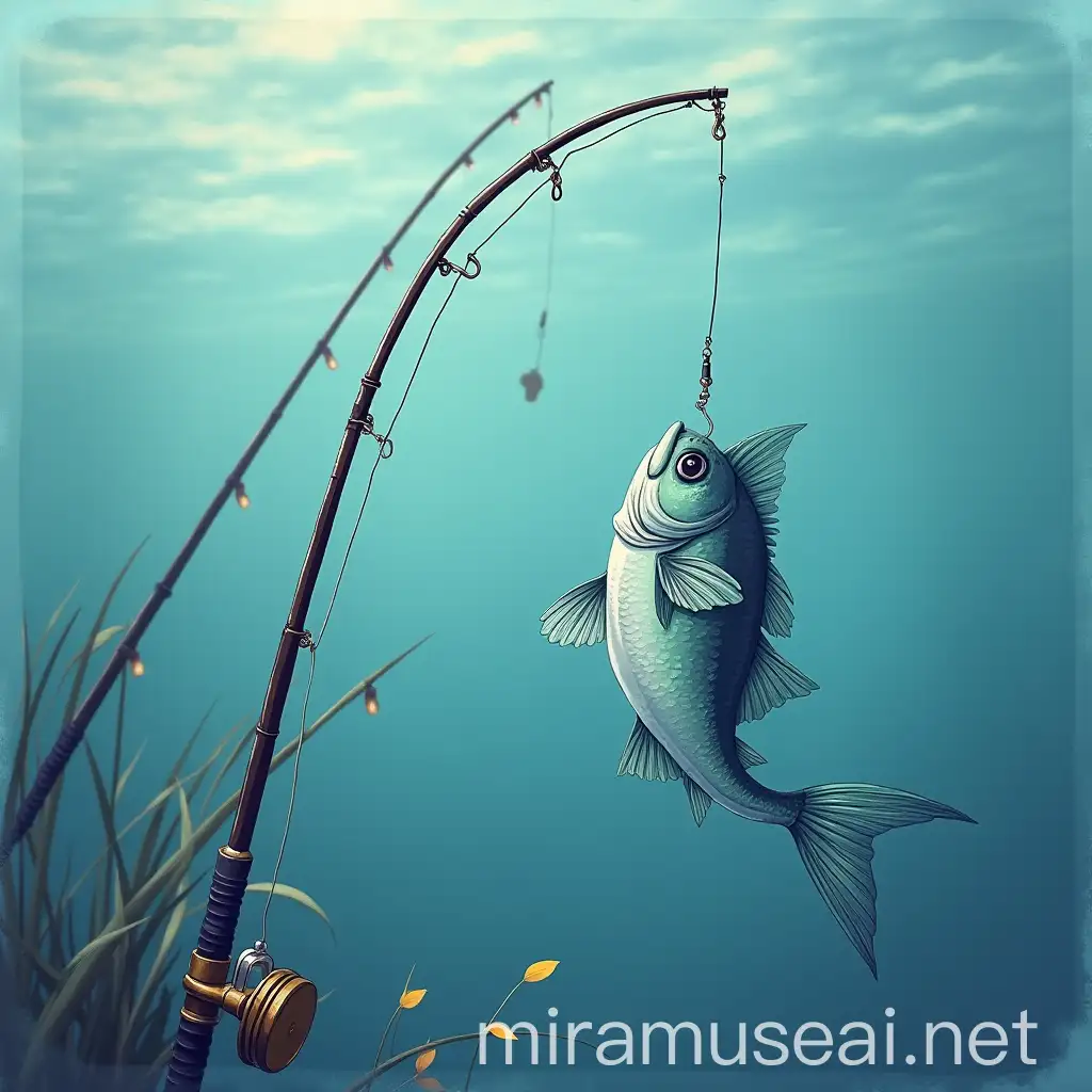 Person Holding Fishing Pole with Freshly Caught Fish