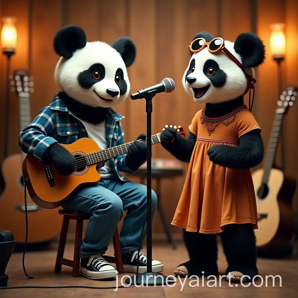 Anthropomorphic-Pandas-Playing-Music-in-Cozy-Studio