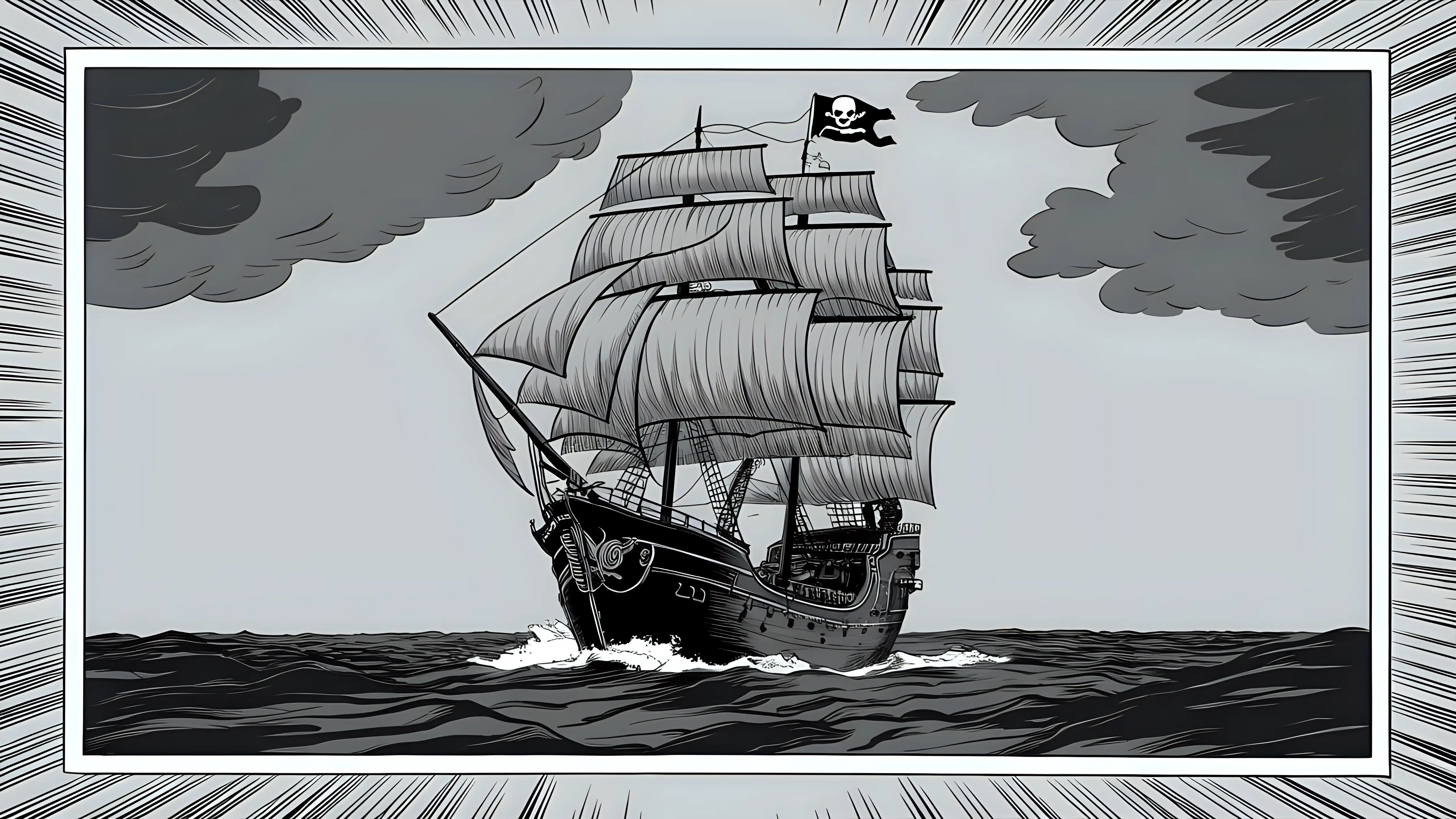 Pirate Ship at Sea Illustration