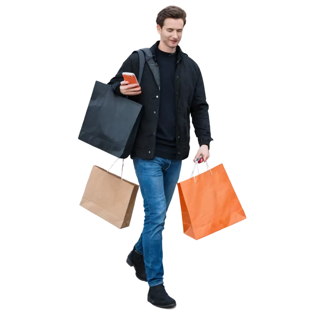 PNG-Image-of-a-Man-with-a-Shopping-Bag-in-Front-of-a-Mobile-Food-Shopping-App