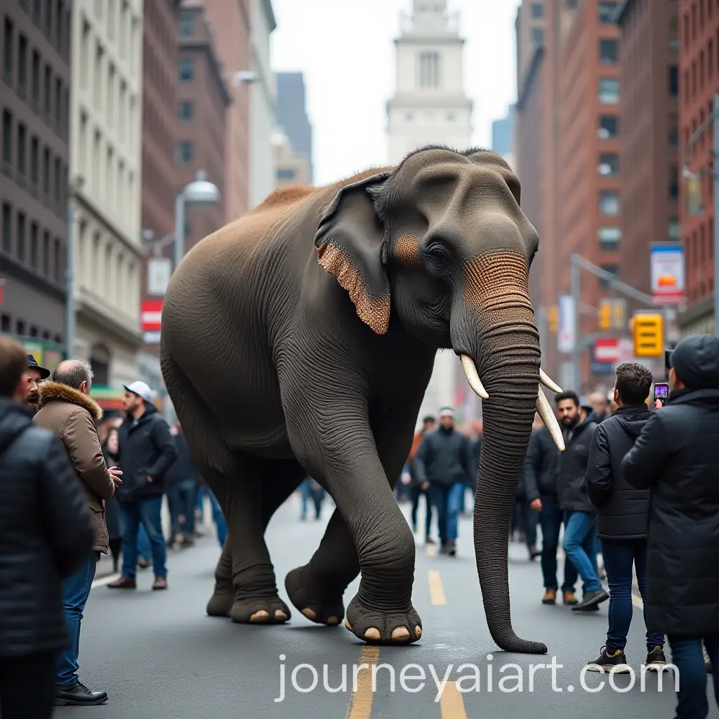 Elephant-Walking-Through-New-York-City-Streets-Surrounded-by-Amazed-Onlookers