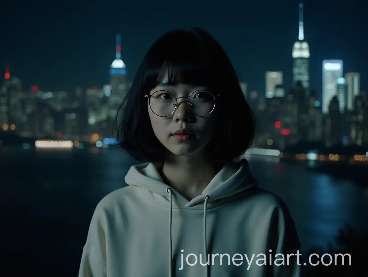 KoreanDescent-Girl-in-a-White-Hoodie-Against-Manhattan-Skyline
