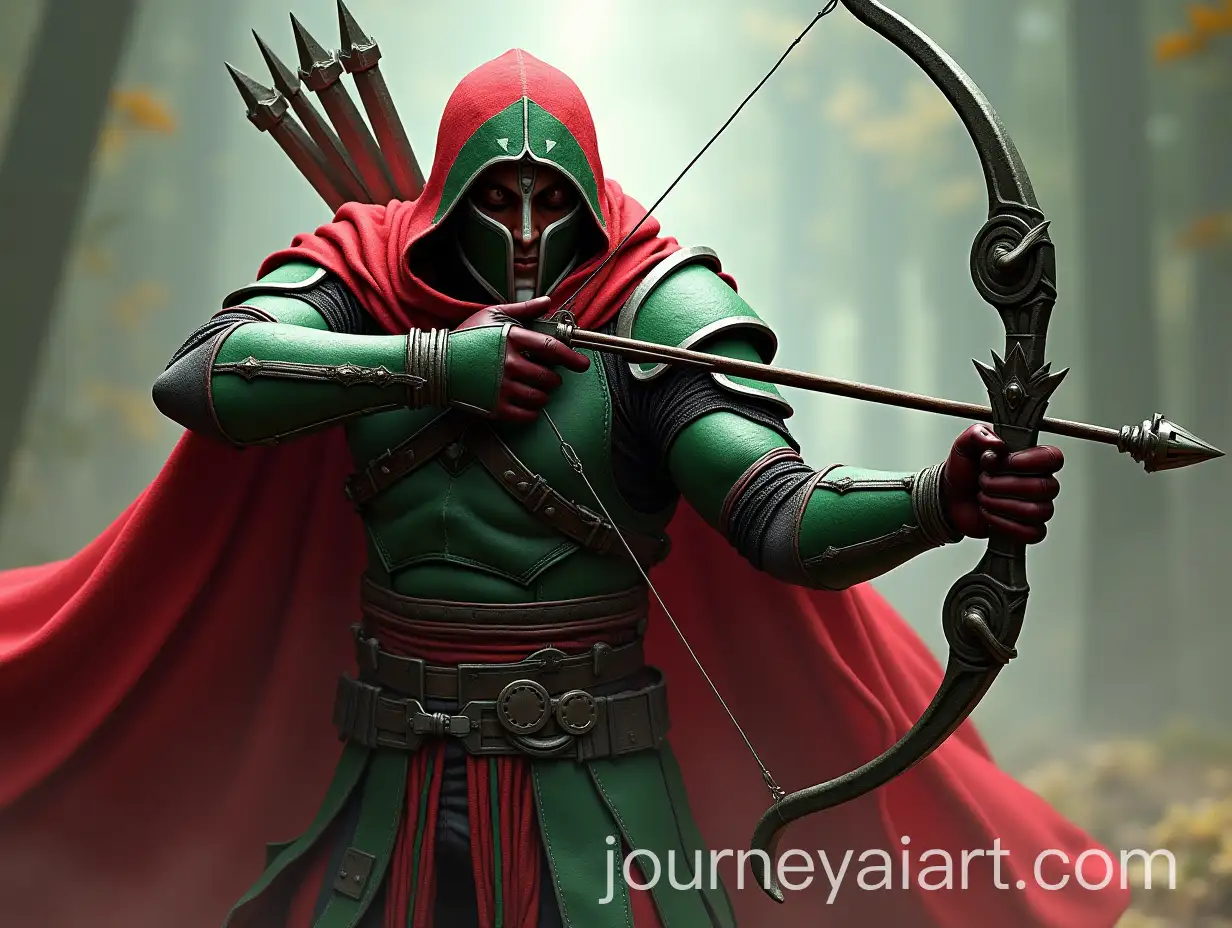 Warrior-in-Red-and-Green-with-Crossbow-Symbolizing-Strategy-and-Determination