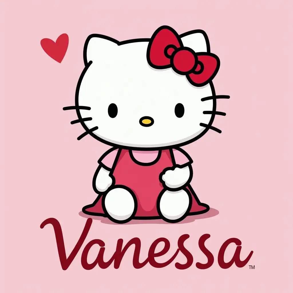 Hello Kitty Sitting on the words Vanessa