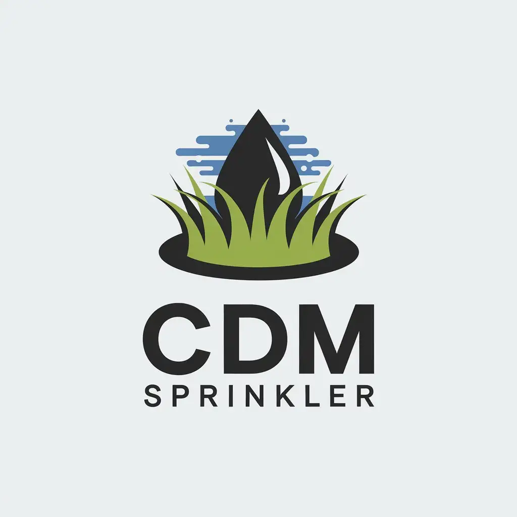 LOGO Design for CDM Sprinkler Vector Logo Featuring Grass Water Droplet and Sky for the Construction Industry