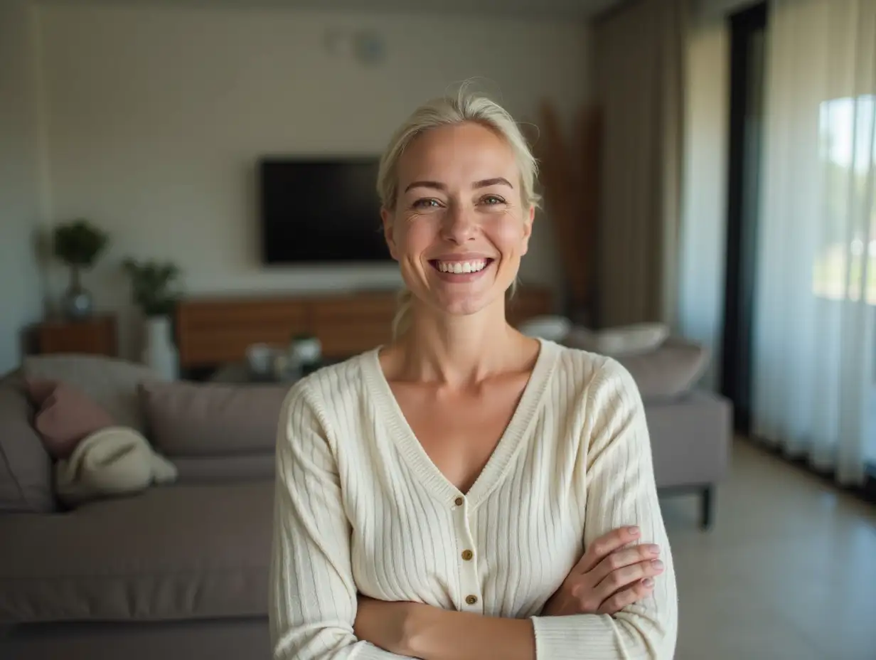 Young woman have a sick with cancer her confident feeling happy lifestyle in living room at home.