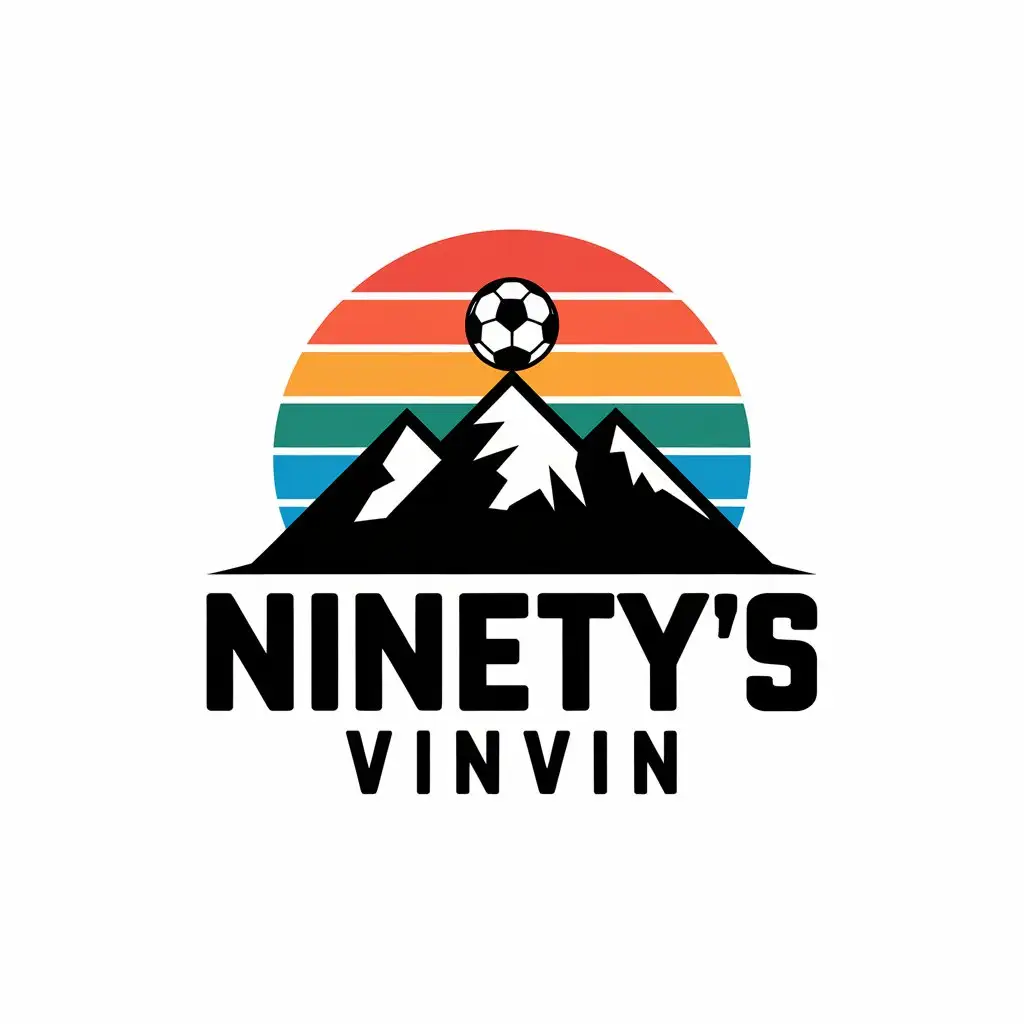 a vector logo design,with the text "Ninety's vinvin", main symbol:Retro, mountains, soccer,Moderate,be used in Sports Fitness industry,clear background