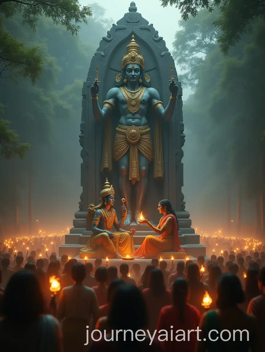 Hindu-Religious-Gathering-in-Mystical-Forest-with-Divine-Idols-and-Devotees