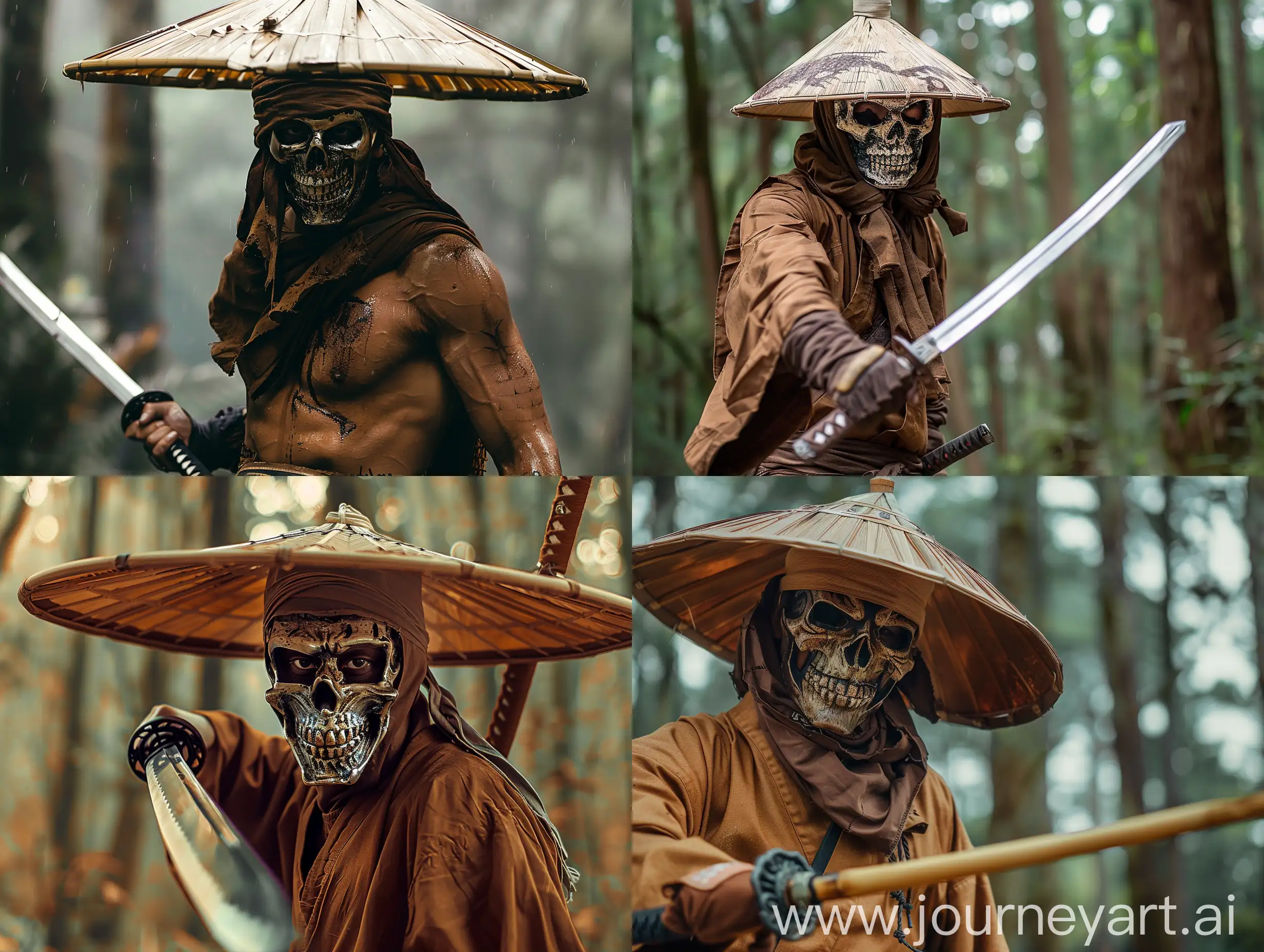 Male-Warrior-in-Skull-Mask-with-Sword-in-Forest-Setting