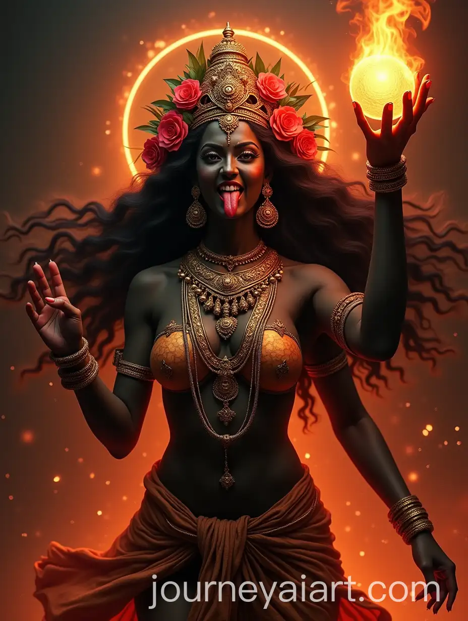 Fierce-Hindu-Goddess-Kali-with-Fire-and-Gold-Jewelry-in-Fiery-Glow