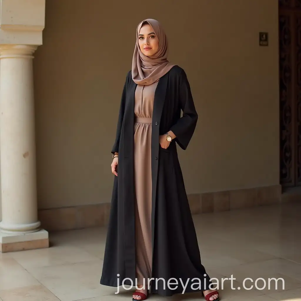 Elegant-Muslim-Woman-in-Modern-Caf-with-Stylish-Hijab-and-Abaya