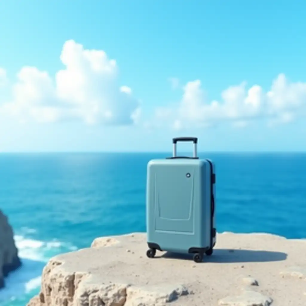 Realistic Photograph of 24Inch Luggage at a Cliff Edge with Scenic Background