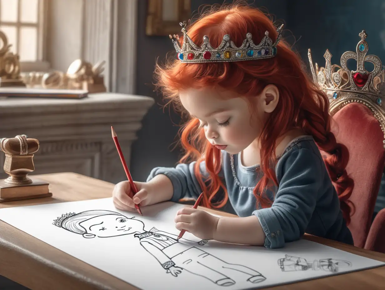 Little Girl Designing Royal Clothes with Sketch Pad