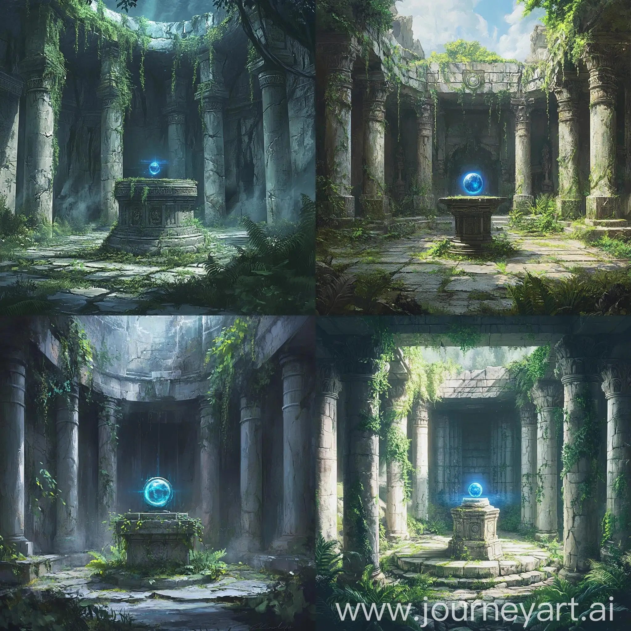 Abandoned-Underground-Temple-with-Blue-Magic-Stone-and-Energy-Shield