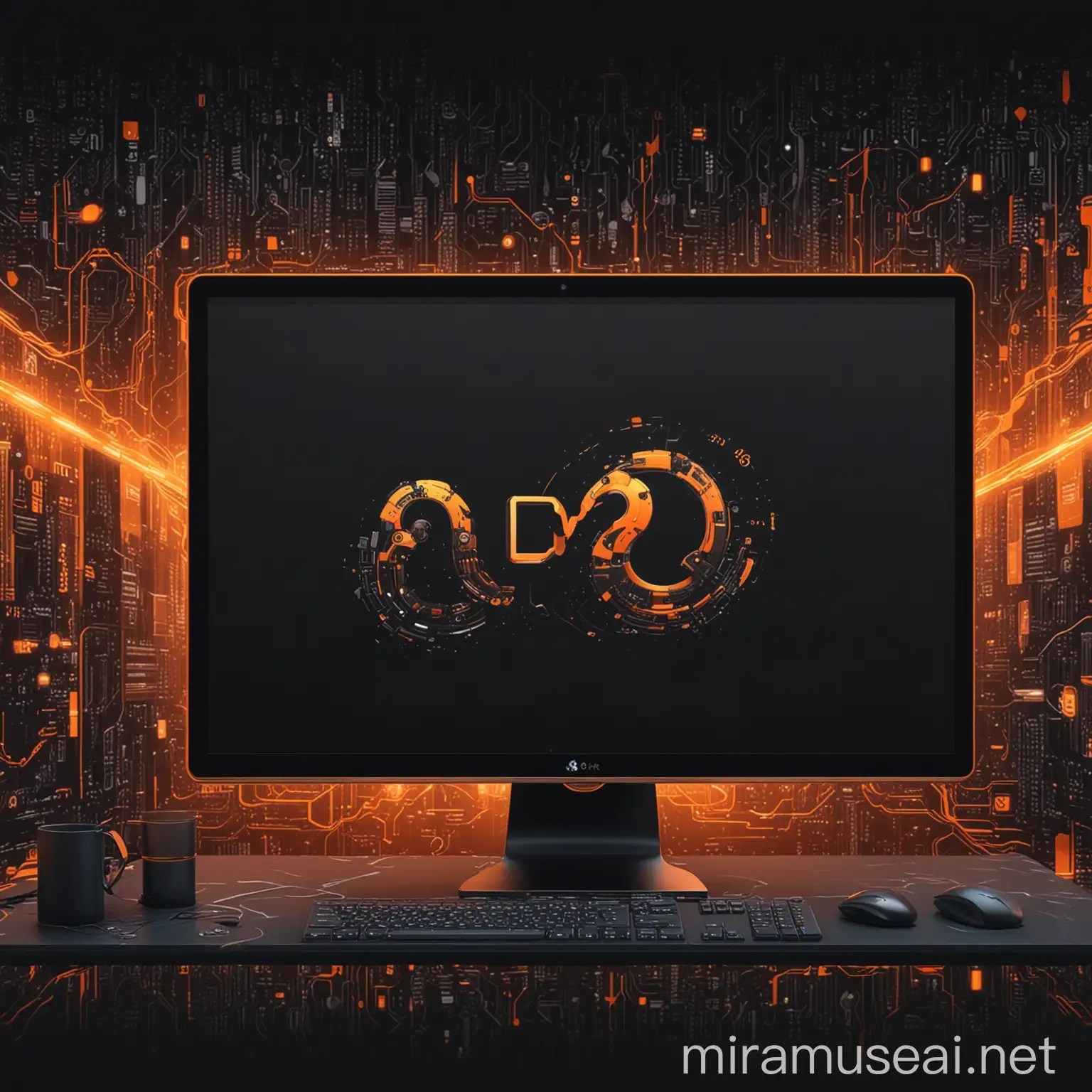 Futuristic HD 8K Wallpaper with AI Linux Python and Data Science Themes in Black and Orange