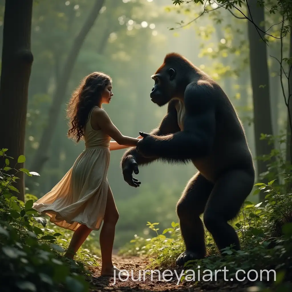 Woman-and-Gorilla-Dancing-in-the-Forest