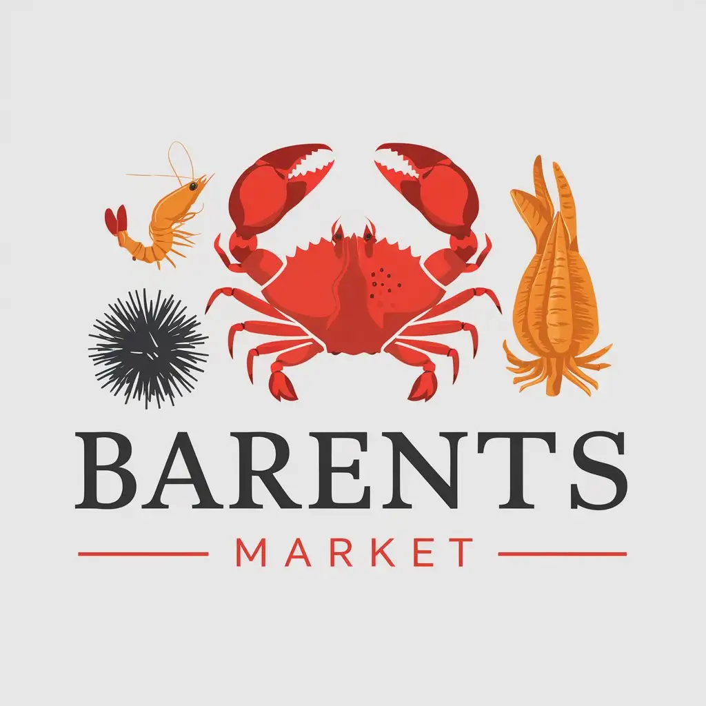 LOGO-Design-for-BarentsMarket-Marine-Life-Theme-with-Crab-Sea-Urchin-Sea-Squirt-and-Shrimp