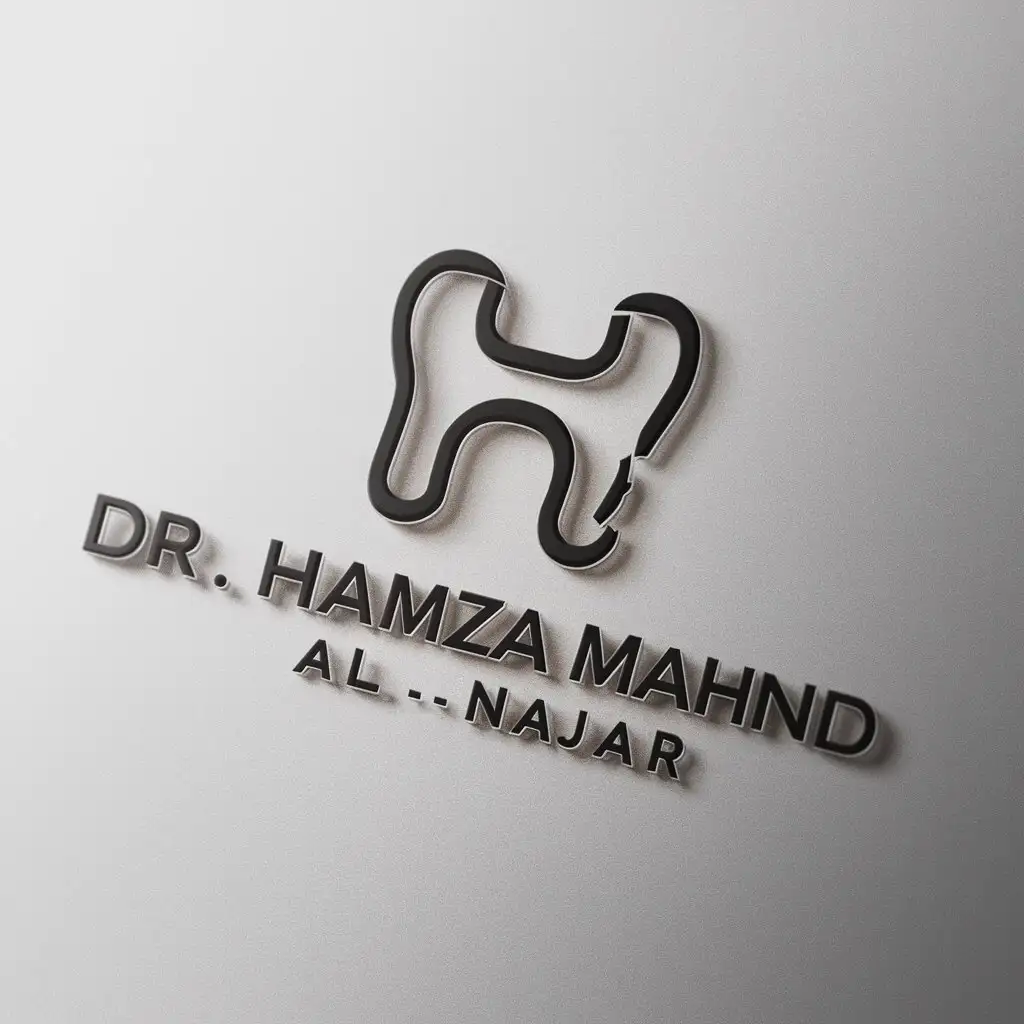 a logo design,with the text "Dr. Hamza Mahnd Al-Najar", main symbol:H-shaped teeth,complex,be used in Medical Dental industry,clear background