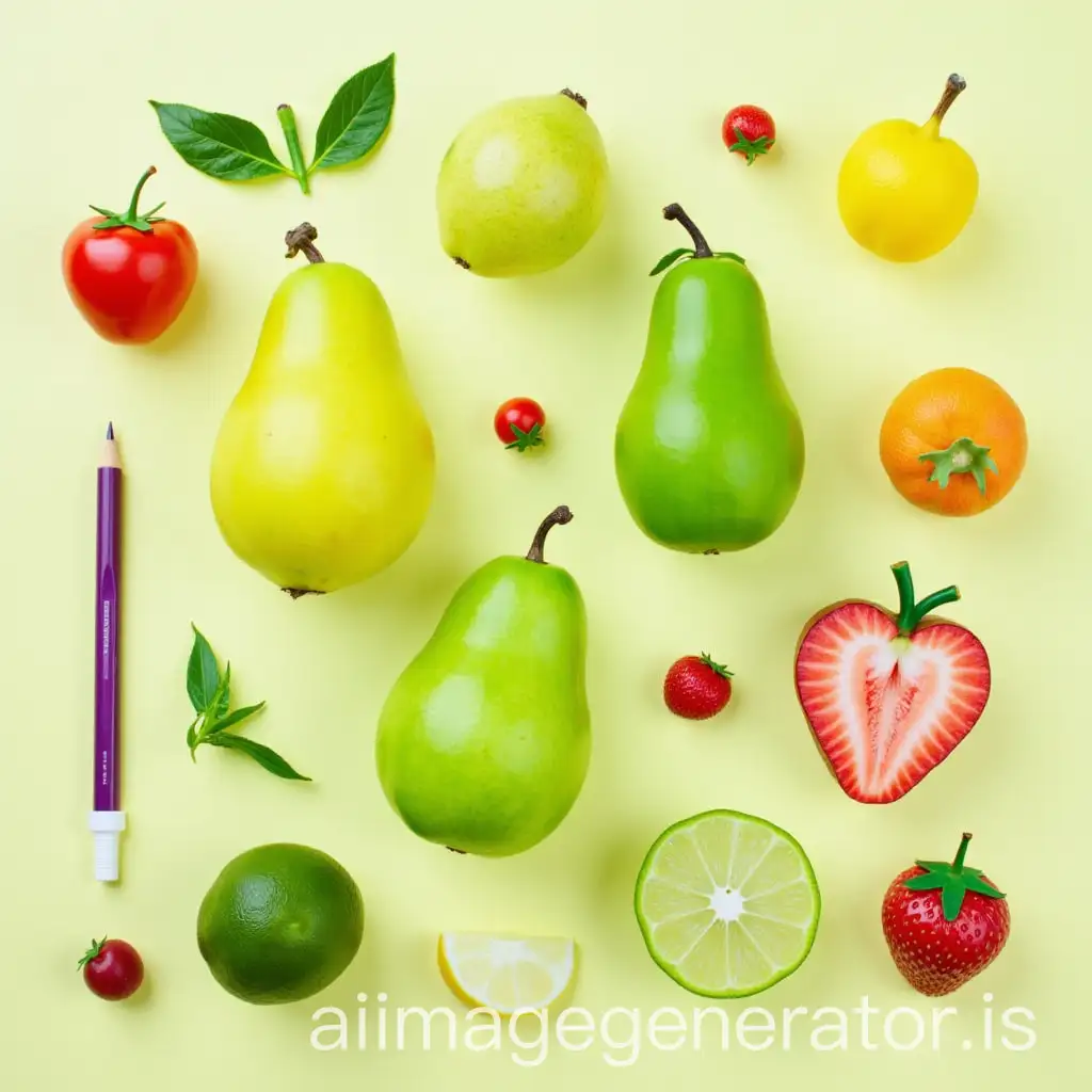 Colorful-Green-Fruits-and-School-Supplies-Collection